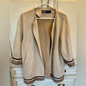Zara women’s faux suede fringe jacket size Large